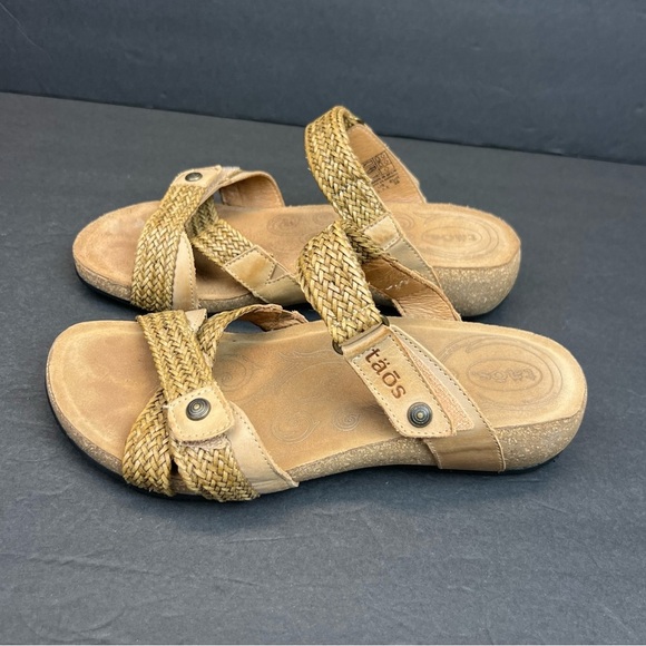 Taos Fabulous Slide with Cork Wedge Heel Size 7- 7.5 Sandals Tan Leather - Picture 4 of 11